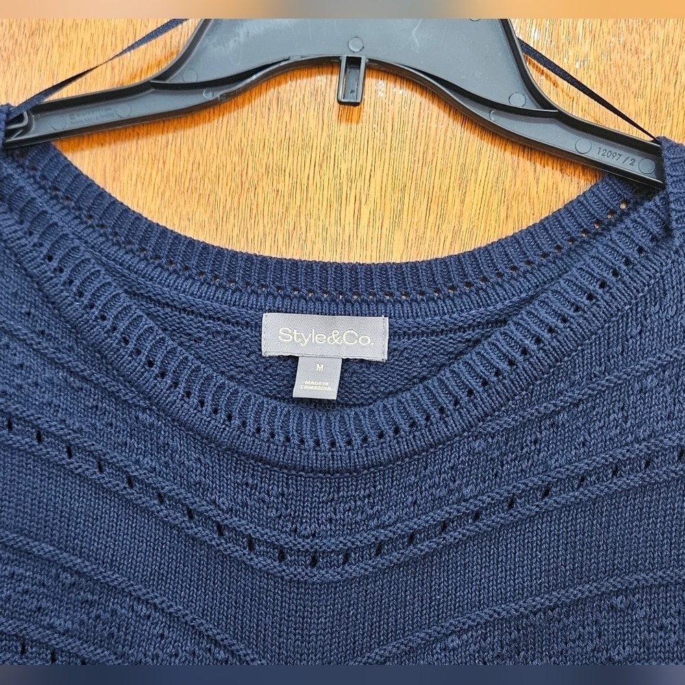 NWT Style & Co. openwork mixed knit sweater,Navy Blue Women's 100% Cotton - Picture 4 of 10